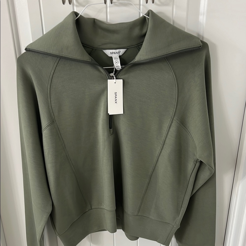 NEW SPANX AirEssentials Sage Green Quarter-Zip Pullover